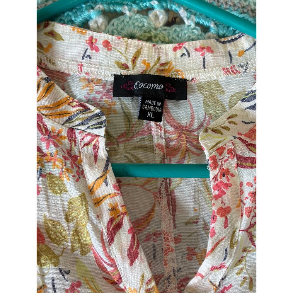 Cocomo Flutter Cap Sleeve Gauzy Coastal Fairy Tropical Pleated t V-neck Top XL - Picture 3 of 4